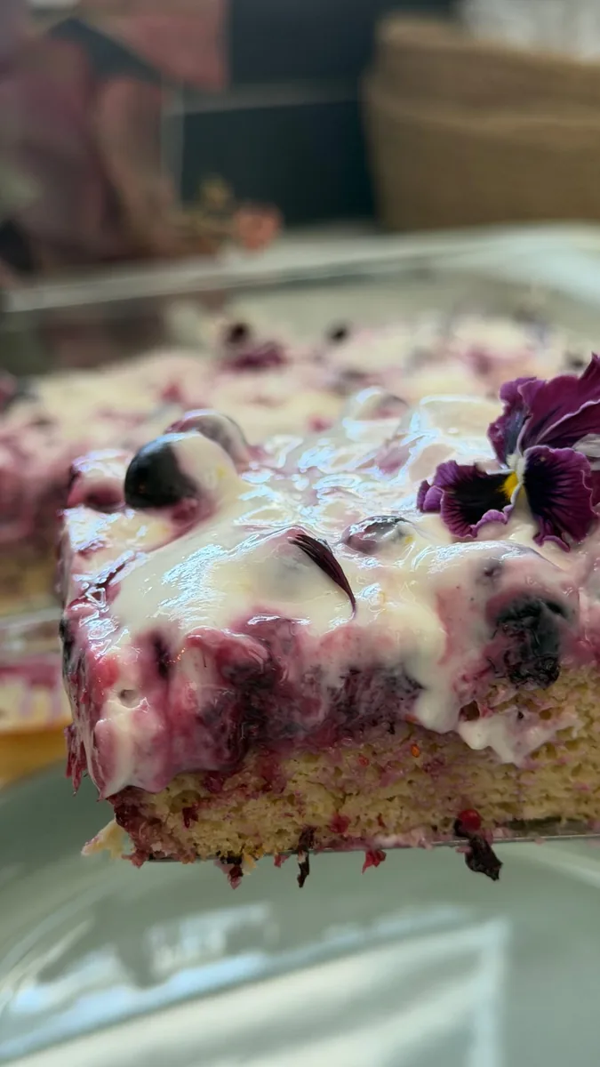 High-Protein Berry Chantilly Sheet Cake